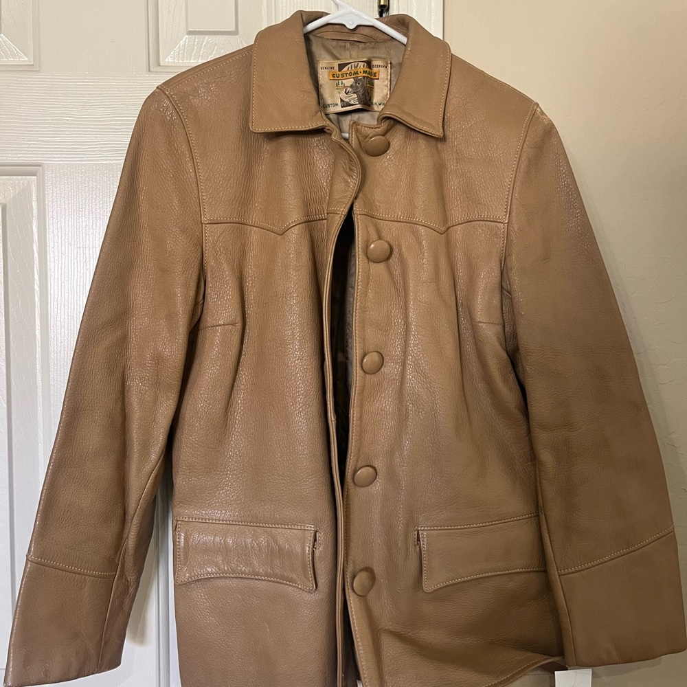 Custom made vintage genuine deerskin leather jacket with button front and pocket
